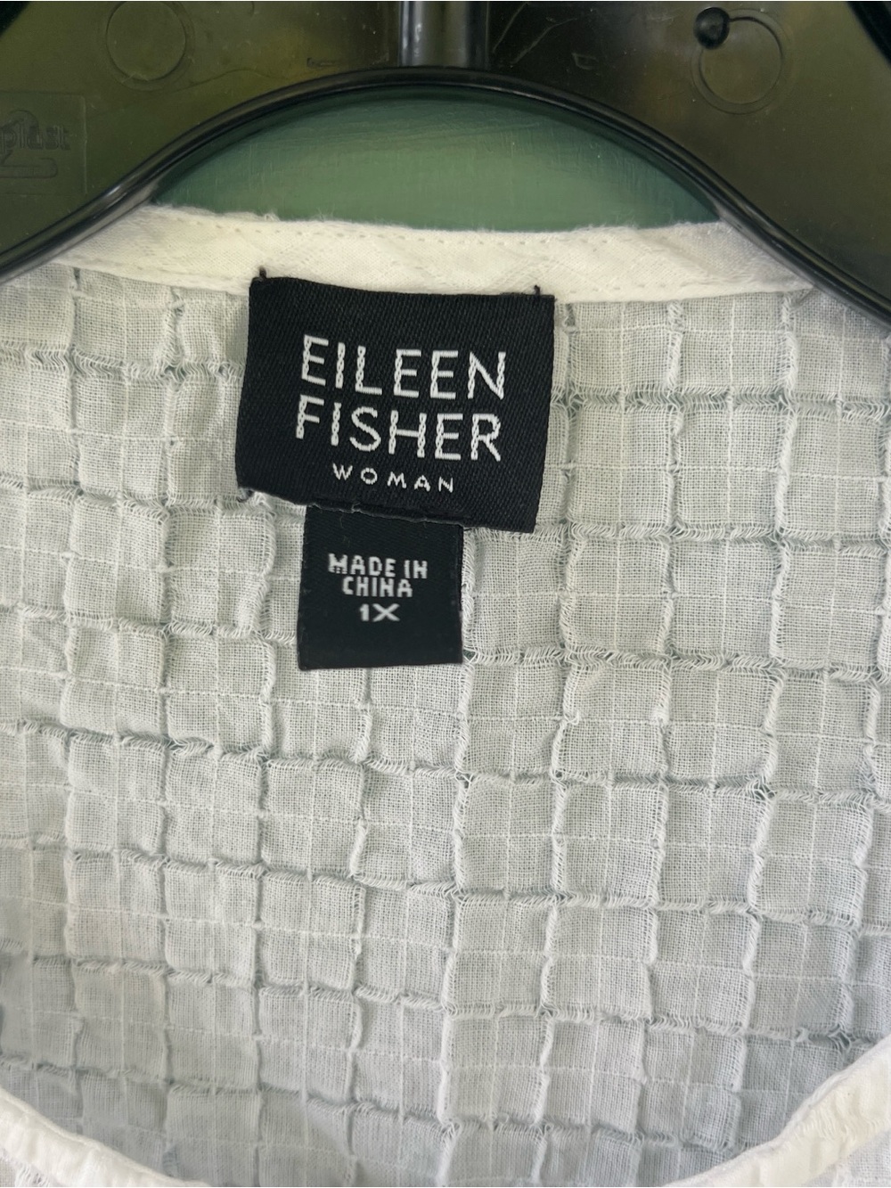 Eileen Fisher Woman Long Sleeve White grid blouse button down blouse 1X as is - Picture 2 of 13